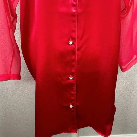 Victoria's Secret Vintage Gold Label Red Satin Button Down Pajama Dress Size M/L - Picture 4 of 9
